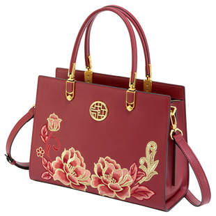 38节礼物神婷苏绣国风包包女款大气刺绣女士手提妈妈包真皮送老婆