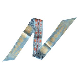 蓝色2023新款洋气短发丝巾发带女绑发法式复古扎马尾装饰小飘带潮