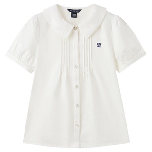 【100%棉】eland kids衣恋童装女童白衬衫26夏新品甜美娃娃领短袖