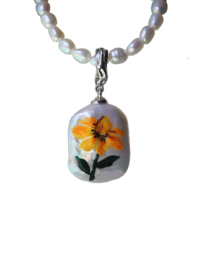 手绘油画风巴洛克珍珠吊坠项链