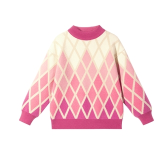 拉夏贝尔女童2026新款毛衣女大童粉色保暖毛线衣儿童冬季加厚毛衫