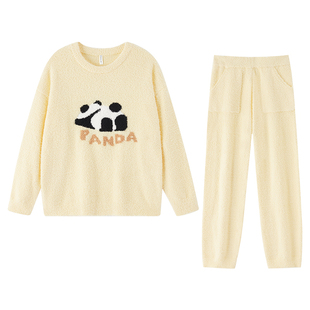 半边绒睡衣女款2026新款冬高级感加绒加厚珊瑚绒情侣冬季家居服男