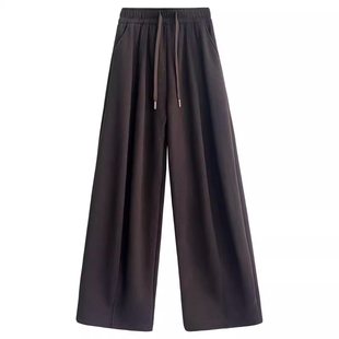 灰色加绒阔腿裤女秋冬加厚糯米香蕉小个子高腰南瓜休闲直筒弯刀裤