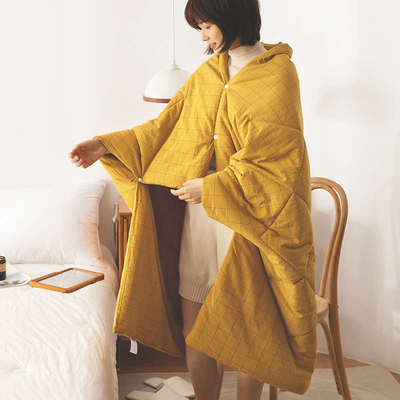 办公室多功能午睡毯披肩盖腿毯斗篷沙发毛毯冬季懒人被小毯子加厚