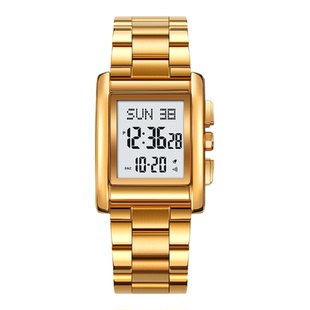 时刻美钢带商务双时间手表男士学生多功能户外防水电子腕表倒计时