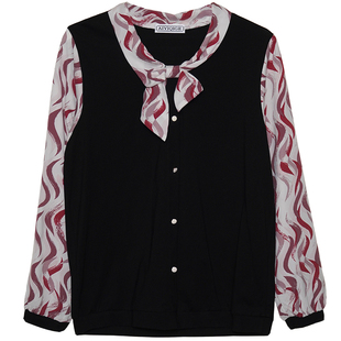 艾依琪格加大码女装秋上衣胖mm气质系带套头假两件衬衣胖妹妹长袖