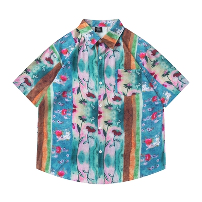 TRAVEL ISLAND 植物分区 夏威夷设计感复古花卉油画印花短袖衬衫