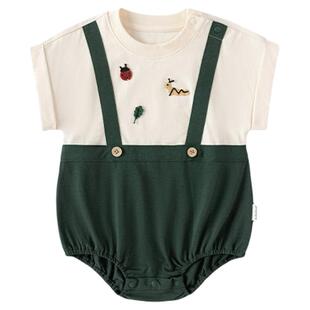 babylove婴儿包屁衣夏季宝宝三角哈衣假两件短袖连体衣可爱外出服