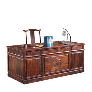 和沐红木家具阔叶黄檀 印尼黑酸枝 明式办公书桌椅书柜雕花写字桌