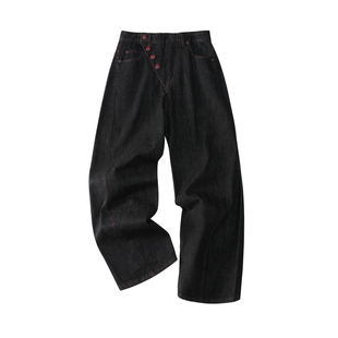 CoosRetro 春季新款男士红石铆钉弯刀刺绣撞线原牛垂感宽松牛仔裤