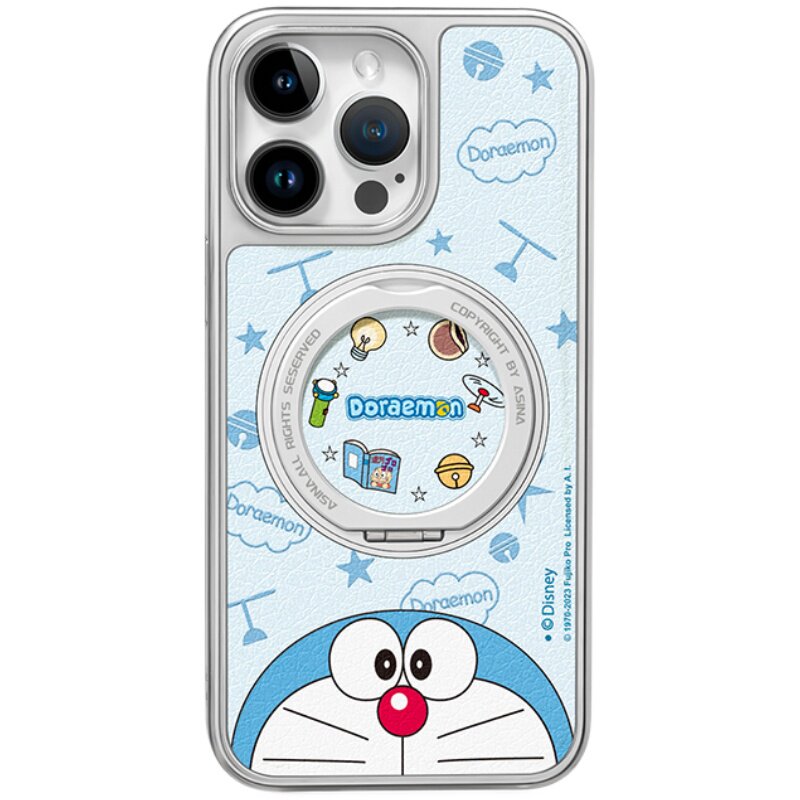 叮当猫适用苹果16Promax手机壳新款旋转磁吸带支架iPhone15Pro保护套支点ip14超火的卡通可爱女13pm全包仿皮