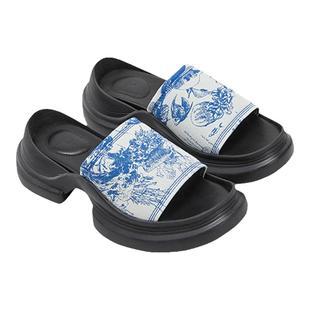 【deepmoss】魔术贴设计女士复古潮流沙滩鞋居家厚底拖鞋凉拖