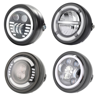 摩托车改装LED圆形前大灯哈雷CG125GN天俊复古远近灯光日行灯总成