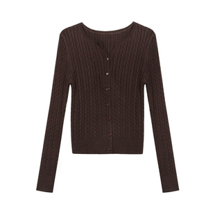 pusumede 南法少女 灰色麻花针织开衫外套女修身显瘦短款长袖上衣