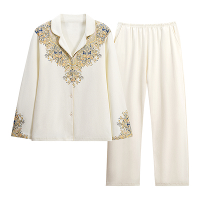 雅鹿秋季V领长袖国风睡衣可外穿