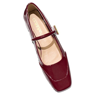 法式红色玛丽珍小皮鞋