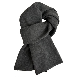 韩系高级感双面围巾女冬季保暖高档深灰色情侣针织围脖送男生礼物