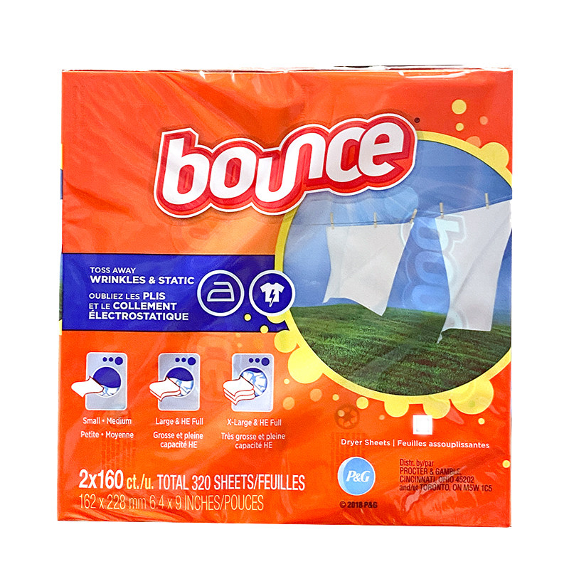 美国直邮 Bounce邦氏四合一柔顺纸香衣纸片烘干机干衣机用320片
