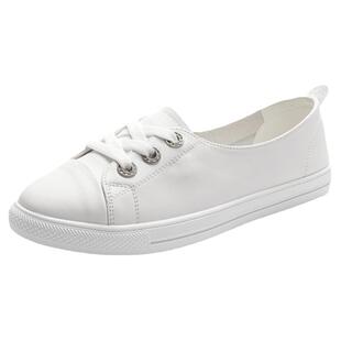 时尚头层牛皮浅口小白鞋女真皮2025夏季平底休闲运动配裙子的鞋子