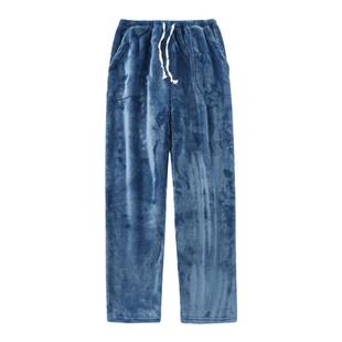 男士法兰绒睡裤冬加厚保暖双面绒宽松大码长裤珊瑚绒家居裤可外穿