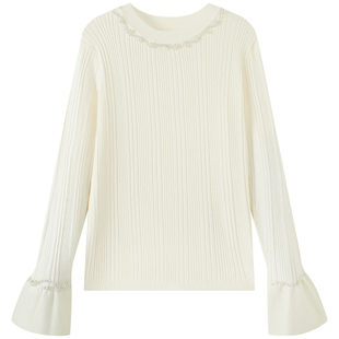 慕兔法式小香风钉珠针织衫上衣女2025秋季新款气质内搭长袖打底衫