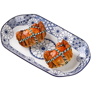 鱼盘家用陶瓷加厚品质餐具健康釉下彩12英寸长方盘子蒸鱼大号鱼碟