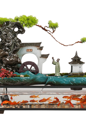 流水生财鱼缸摆件假山喷泉招财
