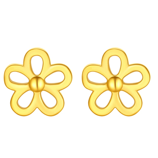 百泰黄金耳钉999足金小花耳饰金耳坠花朵养耳洞镂空气质耳环女