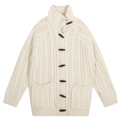 BUCH WEAR外套女2025冬季新款文艺麻花可爱牛角扣毛衣外套613895