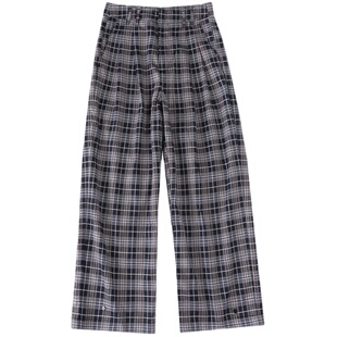 秋季新款韩版时尚复古格纹百搭隐形扣拉链高腰直筒裤休闲裤17297