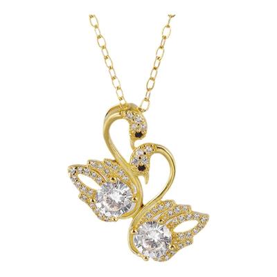 s925纯银镀18k金项链百搭双天鹅