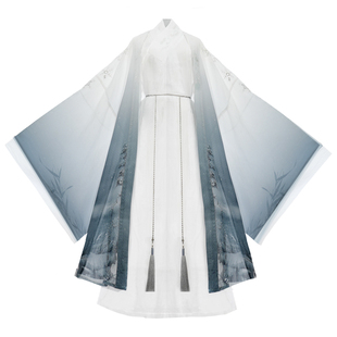 风雅司制原创明道袍男棉麻大袖衫披风雪竹春夏渐变仙气汉服女国风