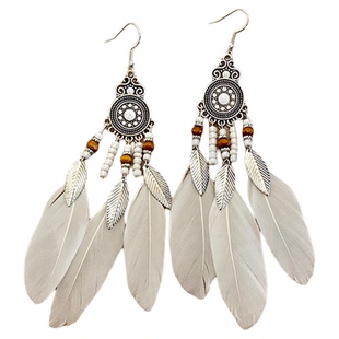 【我的脸很圆】波西米亚风百搭白色流苏耳环春日旅游百搭羽毛耳环