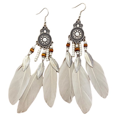 波西米亚风百搭白色流苏耳环