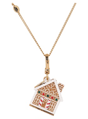 珐琅釉镶钻可打开姜饼屋吊坠项链