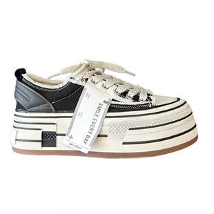 WSWS｜时髦韩版擦色脏脏乞丐鞋厚底增高小白鞋女鞋黑白帆布鞋板鞋