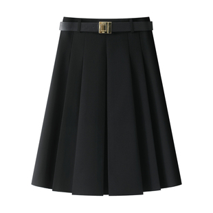 灰色百褶半身裙女春季2026新款梨形伯克利裙子垂坠感压褶a字中裙