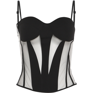 #Sisjuly#韩单辣妹网纱拼接透视感吊带背心 亮片毛茸茸短裙套装女