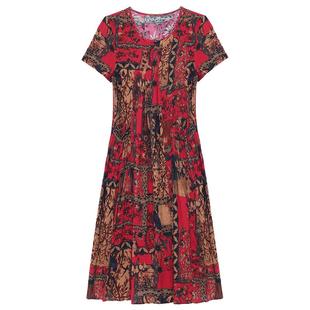 新款气质洋气中年棉绸连衣裙夏季女装碎花中老漂亮妈妈人造棉裙子