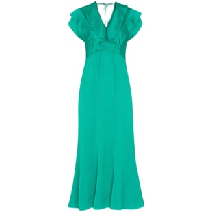 WHISTLES飞飞袖连衣裙中长包臀浅绿色优雅修身淑女气质英伦露背