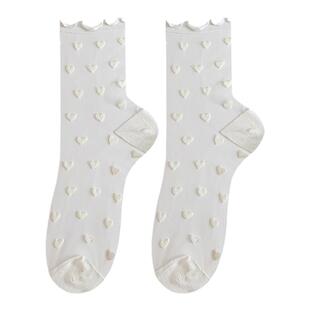 少女爱心玻璃丝花边袜子女ins潮夏季薄款日系百搭条纹水晶中筒袜
