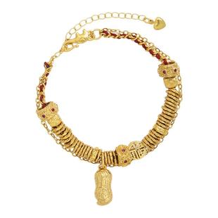 新中式国潮风古法锤纹手工红绳小盘缠手链「花生」中国风轻奢首饰