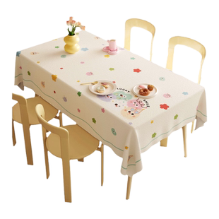 奶油风餐桌桌布高级感布艺氛围家用长方形2025新款卡通桌面台盖布