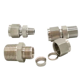 304不锈钢双卡套接头终端316气源管直接铜管外2分螺纹国标增亮