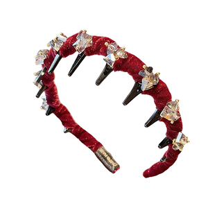 高级感丝绒红色发箍女款高颅顶发饰压发带齿防滑头箍女孩水晶发卡