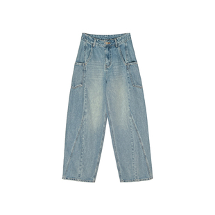 解构分割线！~遮胯茧型工装牛仔裤女2026春新款款式阔腿弯刀裤子