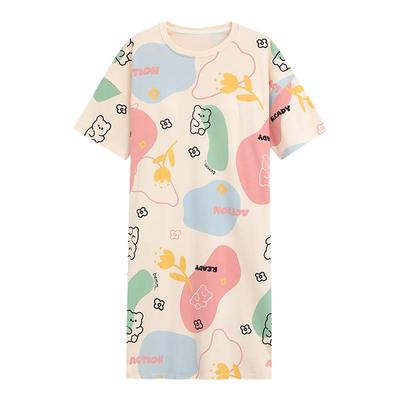 纯棉带胸垫睡裙短袖中长款