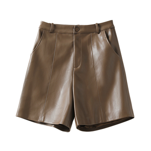 海宁真皮短裤女高腰绵羊皮宽松五分阔腿裤2025新款秋冬百搭皮靴裤