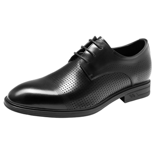 高哥增高鞋镂空透气凉鞋2026新款正装商务皮鞋子真皮内增高男鞋