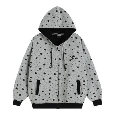 INSstudios星星满印灰色连帽卫衣